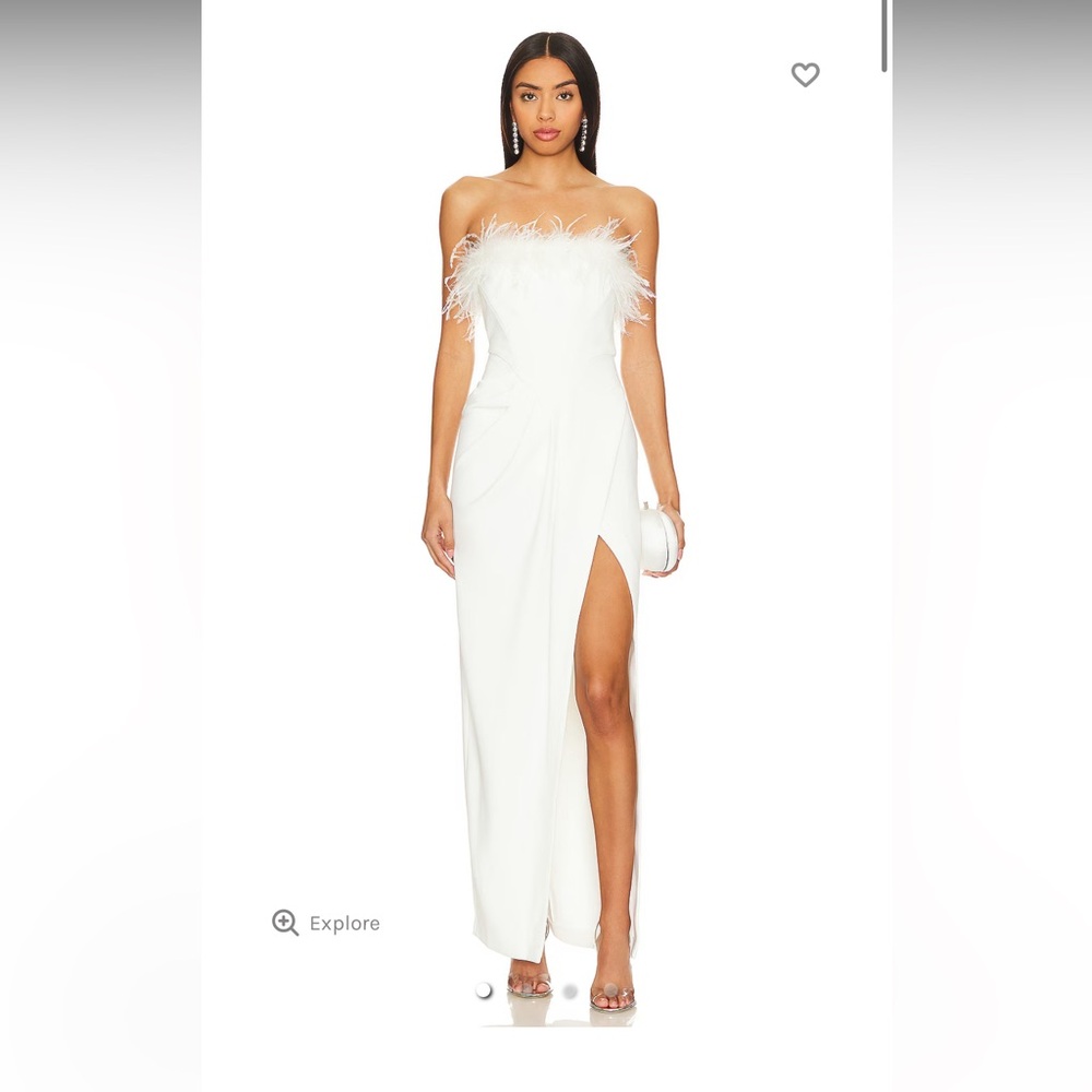NBD Strapless White Dress with Feather Detail